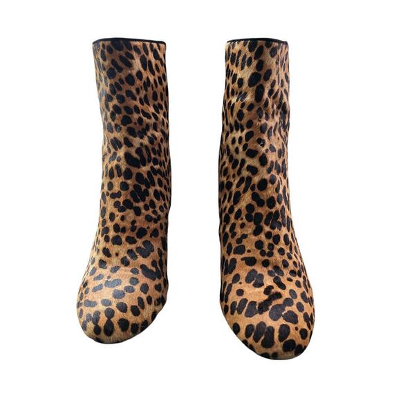 J.Crew Sadie Ankle Boots 7 Brown Leopard Calf Hair Stacked Heel Ankle Booties - Picture 2 of 7